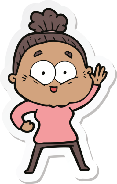 Bir insan tarafından çizilmiş mutlu yaşlı bir kadının çıkartması.