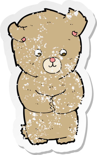 Bir insan tarafından çizilmiş sevimli bir oyuncak ayının gerilimli retro çıkartması.