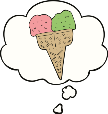 Bir insan tarafından çizilmiş düşünce balonlu karikatür dondurması.