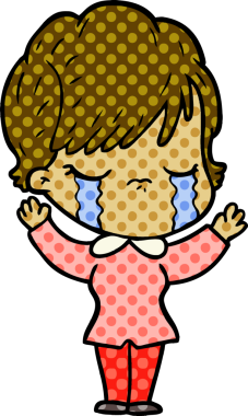 Bir insan tarafından çizilmiş ağlayan çizgi film kadını.