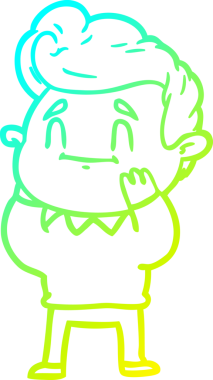 Bir insan tarafından çizilmiş mutlu ve şaşırmış bir çizgi film karakterinin soğuk çizgi çizimi.