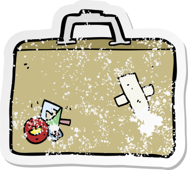 Bir insan tarafından çizilmiş bir karikatür bagajının geriletilmiş etiketi.