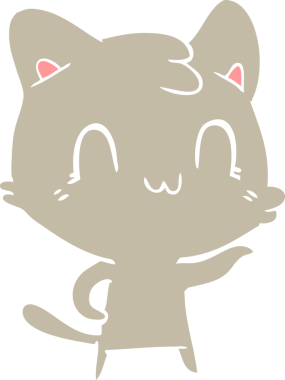 Bir insan tarafından çizilmiş düz renkli çizgi film mutlu kedi.