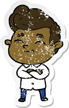 Bir insan tarafından çizilmiş mutlu bir çizgi film karakterinin sıkıntılı çıkartması.