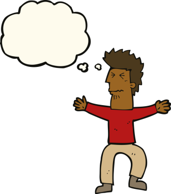 Çizgi film, bir insan tarafından çizilmiş düşünce balonlu adamı strese sokuyor.