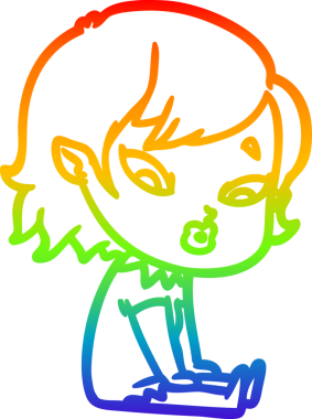 Gökkuşağı gradyan çizgisi. Bir insan tarafından çizilmiş şirin bir vampir kız çizgi filmi.