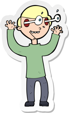 Bir insan tarafından çizilmiş gözleri dışarı fırlayan bir karikatürcünün çıkartması.