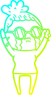 Bir insan tarafından çizilmiş gözlüklü, ağlayan bir karikatür çizimi.