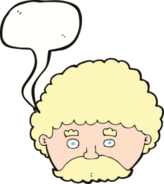 Bir insan tarafından çizilmiş konuşma balonlu bıyıklı bir çizgi film adamı.