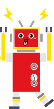 Bir insan tarafından çizilmiş düz renkli bir robot karikatürü