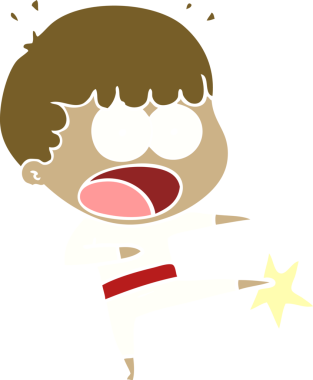 Bir insan tarafından çizilmiş düz renkli karate tekmesi.