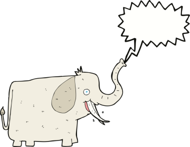 Bir insan tarafından çizilmiş konuşma balonlu mutlu bir fil.