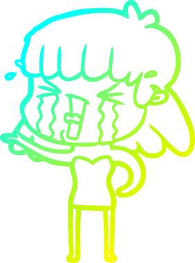 Bir insan tarafından çizilmiş göz yaşları içinde bir çizgi film kadını çizimi.