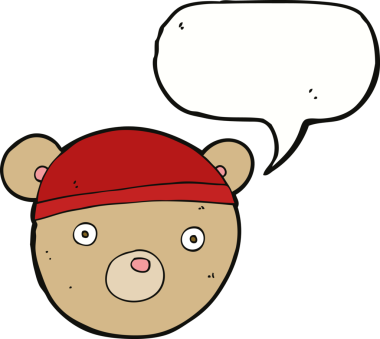 Bir insan tarafından çizilmiş konuşma balonlu oyuncak ayı şapkası.