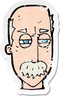 Bir insan tarafından çizilmiş yaşlı bir adamın rahatsız edilmiş eski bir karikatür yapıştırması.