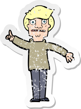 Bir insan tarafından çizilen soruyu soran bir çizgi film karakterinin gerilimli geçmiş yapıştırması.