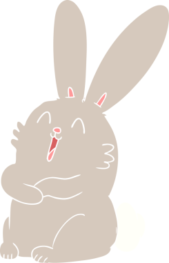 Düz renkli çizgi film, gülen tavşan bir insan tarafından çizilmiş.