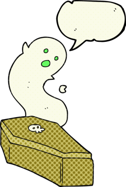 Bir insan tarafından çizilmiş serbest çizilmiş çizgi roman konuşma balonu karikatürü korkunç tabut