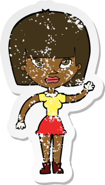 Bir insan tarafından çizilmiş bir karikatür kadının gerilmiş çıkartması.