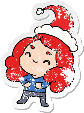 Bir insan tarafından çizilmiş Kawai kızının, sıkıntılı bir Noel çıkartması.