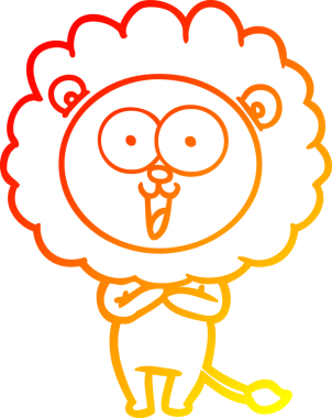 Bir insan tarafından çizilmiş mutlu çizgi film aslanının sıcak çizgi çizimi