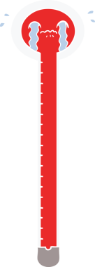 Bir insan tarafından çizilmiş düz renk çizgi film termometresi.
