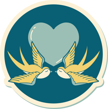 Geleneksel kırlangıç stili dövme çıkartması ve bir insan tarafından çizilmiş kalp.