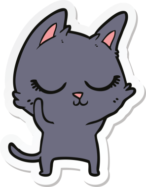 Bir insan tarafından çizilmiş sakin bir çizgi film kedisinin çıkartması.