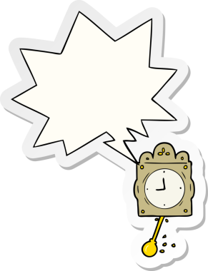 bir insan tarafından çizilmiş konuşma balonu çıkartmalı sarkacı olan çizgi film tik-tak saati.