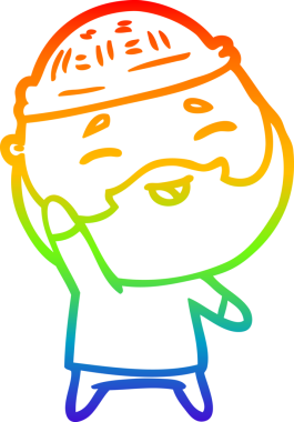 Bir insan tarafından çizilmiş mutlu sakallı bir adamın çizgi çizimi.