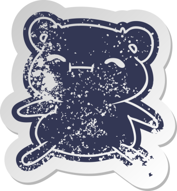 Sıkıntılı eski çizgi film çıkartması Kawaii bir insan tarafından çizilmiş sevimli oyuncak ayı.