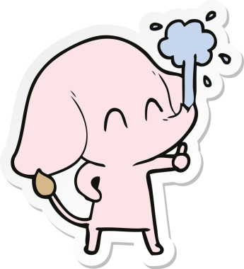 Bir insan tarafından çizilmiş su püskürten şirin bir filin çıkartması.