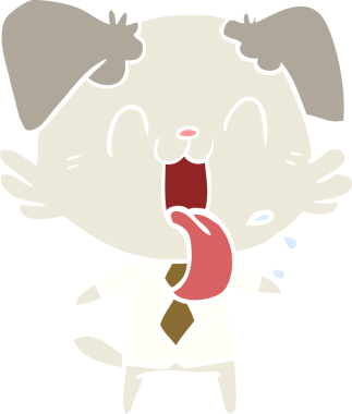 Bir insan tarafından çizilmiş düz renkli çizgi film soluyan köpek.