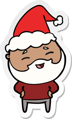 Bir insan tarafından çizilmiş Noel Baba şapkası giyen mutlu sakallı bir adamın el yazısı.