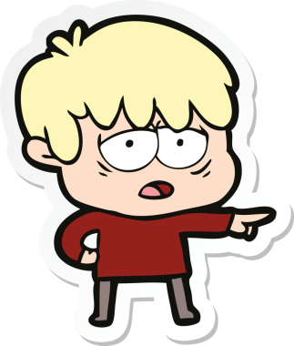 Bir insan tarafından çizilmiş bitkin bir çocuk çizgi filminin çıkartması.