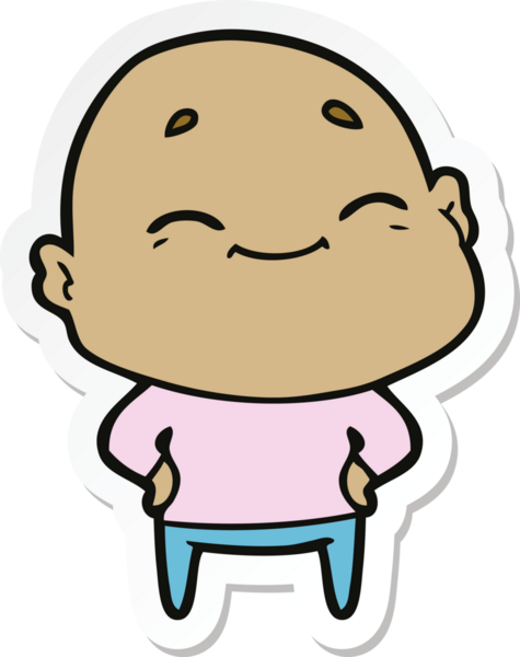 Bir insan tarafından çizilmiş mutlu kel bir adamın çıkartması.