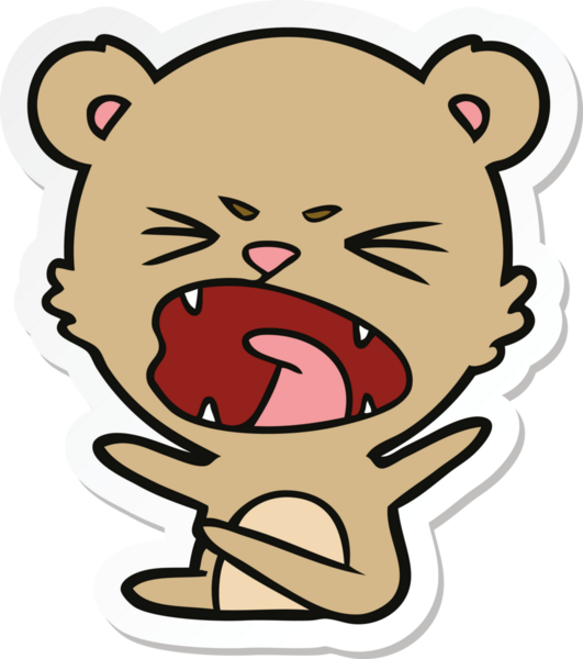 Bir insan tarafından çizilmiş kızgın bir çizgi film ayısının çıkartması.