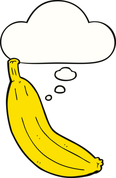 Bir insan tarafından çizilmiş düşünce baloncuklu çizgi film muzu