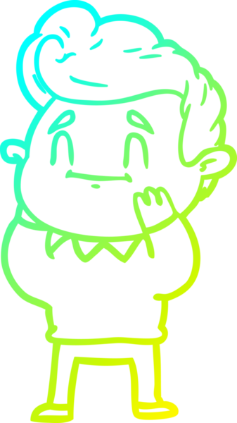 Bir insan tarafından çizilmiş mutlu ve şaşırmış bir çizgi film karakterinin soğuk çizgi çizimi.