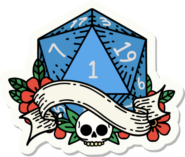 Bir insan tarafından çizilmiş doğal bir d20 zar etiketi.