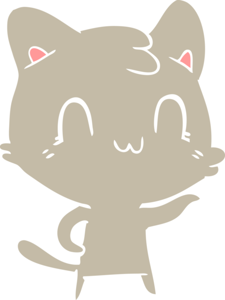 Bir insan tarafından çizilmiş düz renkli çizgi film mutlu kedi.