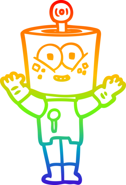 gökkuşağı gradyanı çizimi bir insan tarafından çizilmiş mutlu bir robot çizgi filmi.