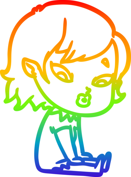 Gökkuşağı gradyan çizgisi. Bir insan tarafından çizilmiş şirin bir vampir kız çizgi filmi.