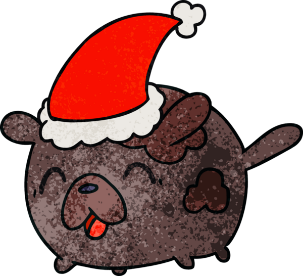 Bir insan tarafından çizilmiş kawaii köpeği desenli bir Noel karikatürü.