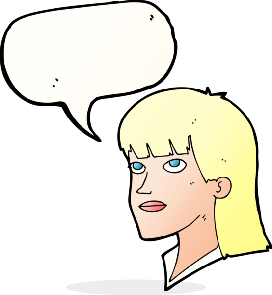 Bir insan tarafından çizilmiş konuşma balonu olan ciddi bir kadın çizgi filmi.