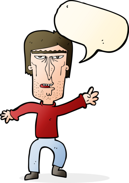 Bir insan tarafından çizilmiş konuşma baloncuğuyla uyarı sallayan kızgın bir adam.