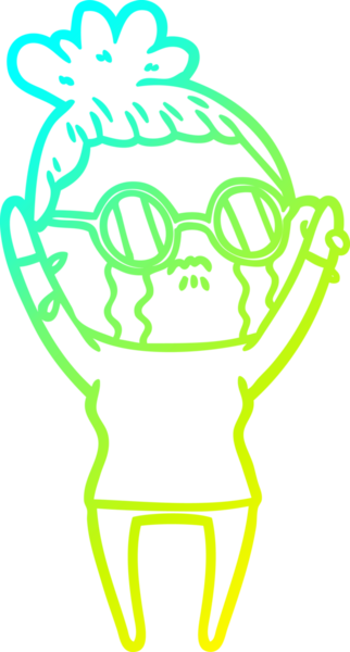 Bir insan tarafından çizilmiş gözlüklü, ağlayan bir karikatür çizimi.