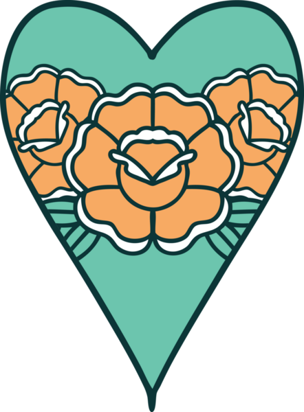 Bir insan tarafından çizilmiş kalp ve çiçeklerin ikonik dövme şekli