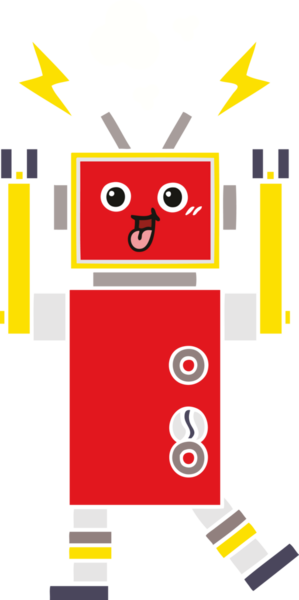 Bir insan tarafından çizilmiş düz renkli bir robot karikatürü