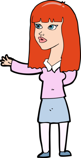 Çizgi filmdeki kadın bir insan tarafından çizilmiş bir şeyi göstermeye çalışıyor.